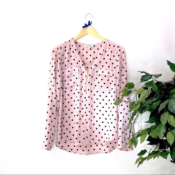 Express Pink Polka Dot Top - Picture 1 of 6